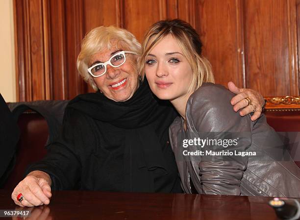 Lina Wertmuller and Carolina Crescentini attend a press conference at Palazzo San Giorgio during Reggio Calabria FilmFest on February 3, 2010 in...