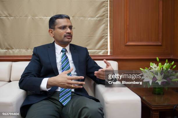 Rajesh Gopinathan, chief executive officer of Tata Consultancy Services Ltd., speaks during an interview in Mumbai, India, on Monday, May 21, 2018....