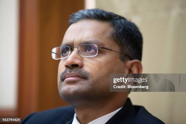 Rajesh Gopinathan, chief executive officer of Tata Consultancy Services Ltd., listens during an interview in Mumbai, India, on Monday, May 21, 2018....