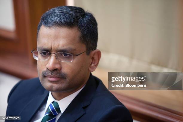 Rajesh Gopinathan, chief executive officer of Tata Consultancy Services Ltd., listens during an interview in Mumbai, India, on Monday, May 21, 2018....