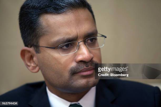 Rajesh Gopinathan, chief executive officer of Tata Consultancy Services Ltd., listens during an interview in Mumbai, India, on Monday, May 21, 2018....