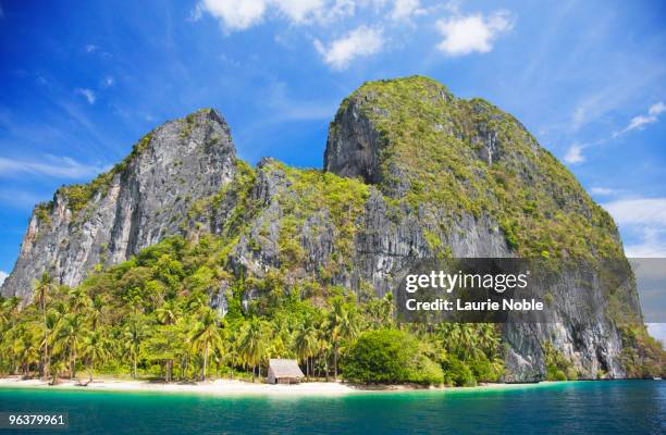 hut on pinagbuyutan island; bacuit bay - palawan island stock-fotos und bilder