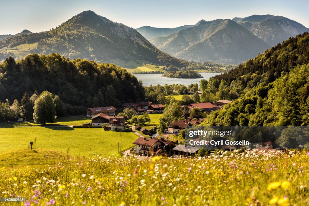 High angle view of lake Schliersee