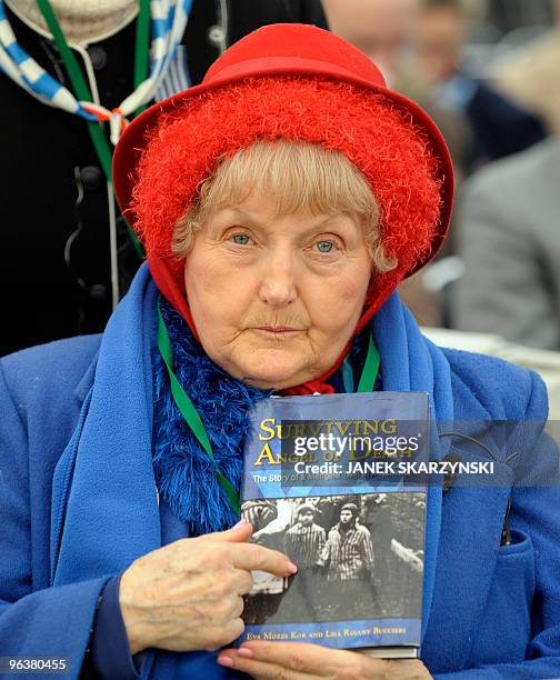 Eva Mozes Kor, a twin who survived pseudo-medical experiments at the Nazi Auschwitz death camp by the infamous Dr Josef Mengele points to a wartime...