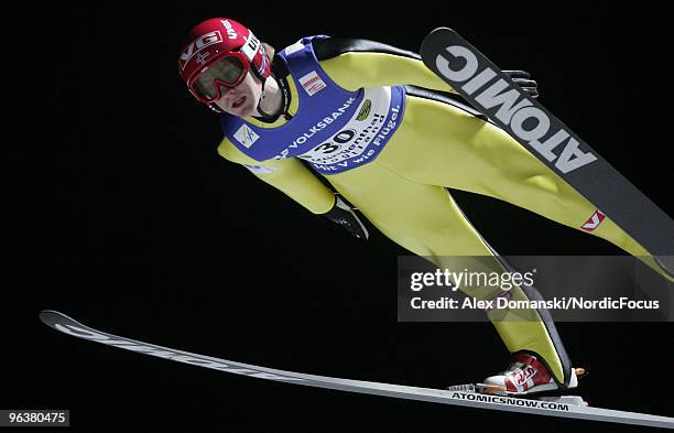 Tom Hilde of Norway competes during the FIS Ski Jumping World Cup on February 3, 2010 in Klingenthal, Germany.