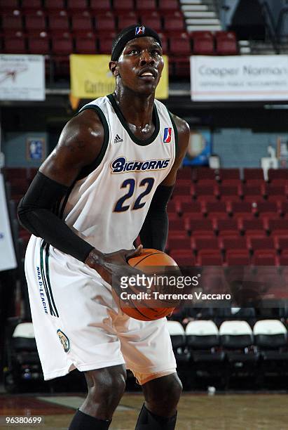 Mo Charlo of the Reno Bighorns shoots a free throw during the D-League game against the Dakota Wizards on January 4, 2010 at Qwest Arena in Boise,...