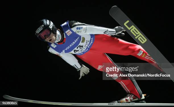 Robert Kranjec of Slovenia competes during the FIS Ski Jumping World Cup on February 3, 2010 in Klingenthal, Germany.