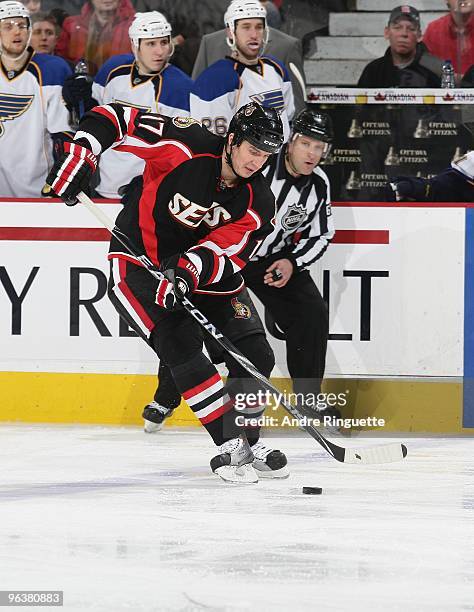 Filip Kuba of the Ottawa Senators skates against the St. Louis Blues at Scotiabank Place on January 21, 2010 in Ottawa, Ontario, Canada.