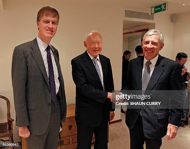 British Justice Secretary Jack Straw and Finance Minister Stephen Timms meet Singapore Minister Mentor Lee Kuan Yew at a central London hotel, on...