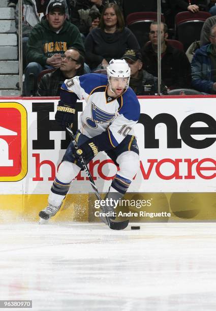 Andy McDonald of the St. Louis Blues skates against the Ottawa Senators at Scotiabank Place on January 21, 2010 in Ottawa, Ontario, Canada.