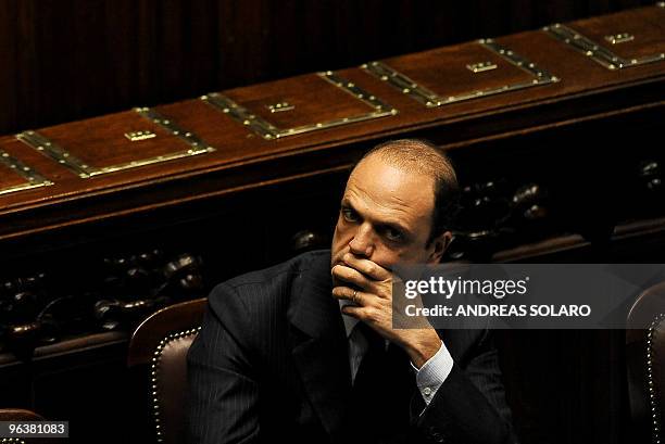 Italian Justice minister Angelino Alfano looks on before the final vote of "Lawful impediment" government's planned reforms of the country's legal...