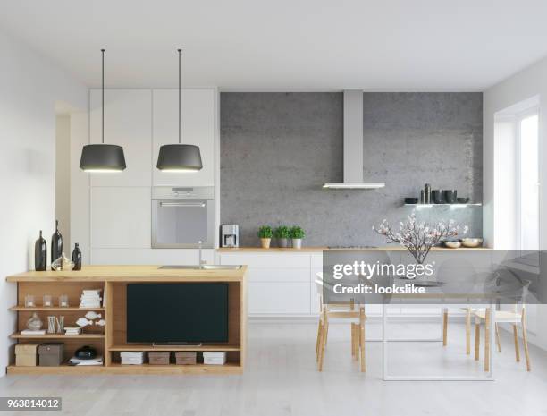 moderne keuken - scandinavisch modern stockfoto's en -beelden