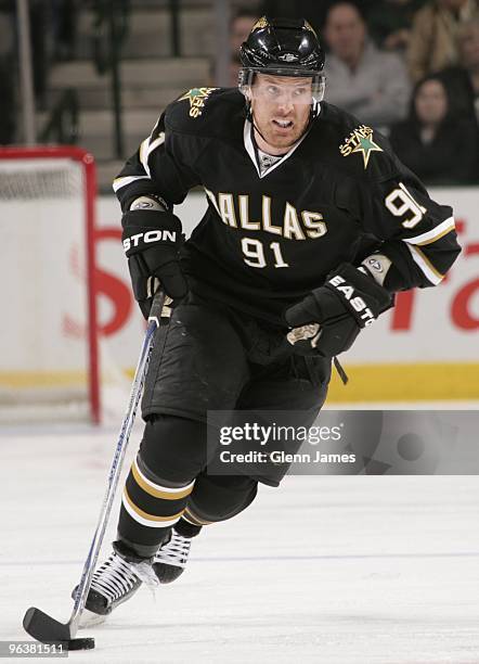 Brad Richards of the Dallas Stars skates against the Minnesota Wild on February 2, 2010 at the American Airlines Center in Dallas, Texas.