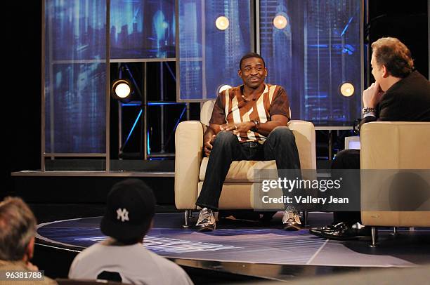 Three time super bowl champion Michael Irvin and Host Michael Kay during a live taping for the Yes network T. V. Show "Center Stage" hosted by...