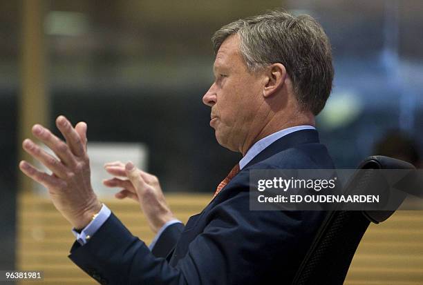 Former chairman of ABN-Amro's supervisory board, Rijkman Groenink talks to the De Wit inquiry commission on February 3 in The Hague. The 'De Wit...