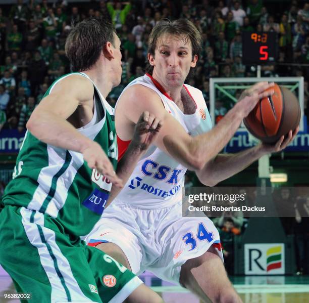 Zoran Planinic, #34 of CSKA Moscow competes in action during the Euroleague Basketball 2009-2010 Last 16 Game 2 between Zalgiris Kaunas vs CSKA...