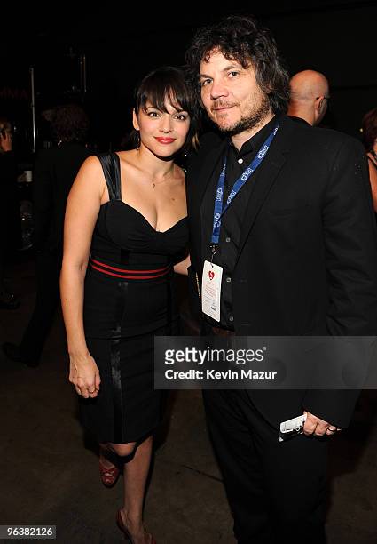 Norah Jones and Jeff Tweedy of Wilco backstage at 2010 MusiCares Person Of The Year Tribute To Neil Young at the Los Angeles Convention Center on...