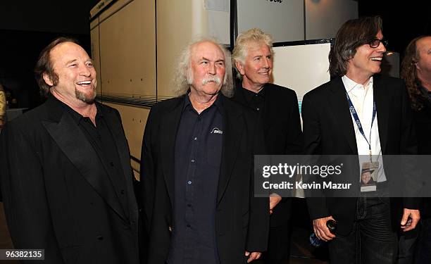 Stephen Stills, David Crosby, Graham Nash and Jackson Browne backstage at 2010 MusiCares Person Of The Year Tribute To Neil Young at the Los Angeles...