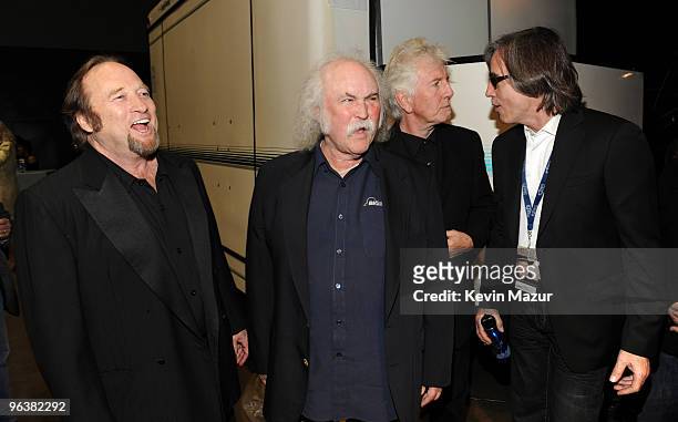 Stephen Stills, David Crosby, Graham Nash and Jackson Browne backstage at 2010 MusiCares Person Of The Year Tribute To Neil Young at the Los Angeles...