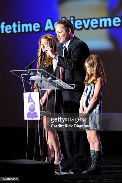 Alexa Darin, Dodd Darin and Olivia Darin accept the Lifetime Achievement Award on behalf of the late Bobby Darin at the Special Merit Awards and...