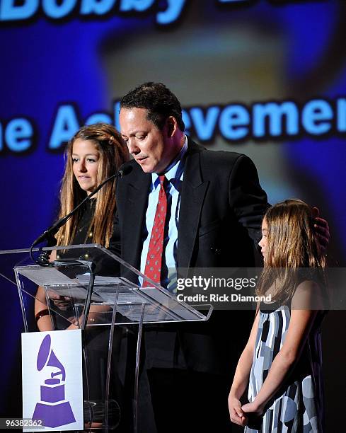 Alexa Darin, Dodd Darin and Olivia Darin accept the Lifetime Achievement Award on behalf of the late Bobby Darin at the Special Merit Awards and...