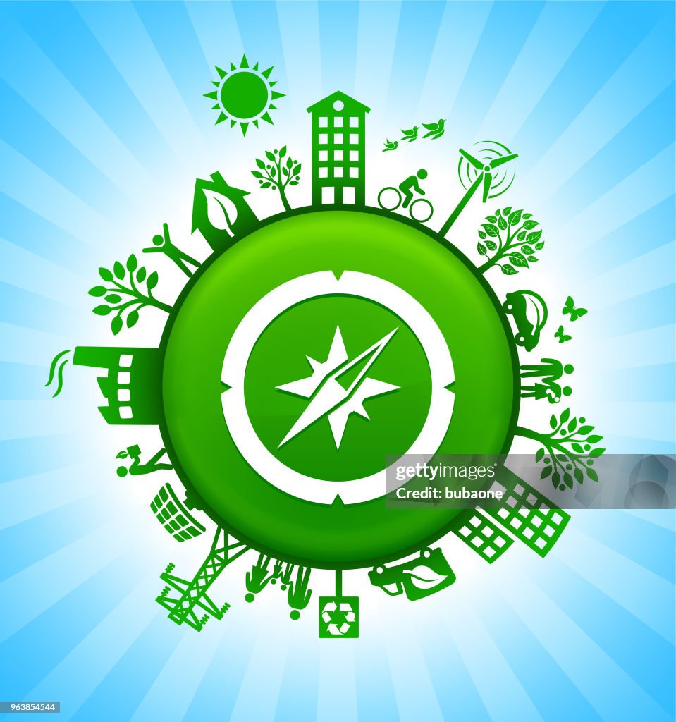 Compass Environment Green Button Background On Blue Sky High-Res Vector ...