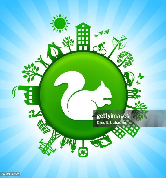 squirrel environment green button background on blue sky - squirrel power line stock illustrations