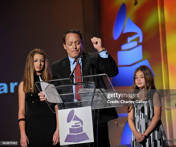 Alexa Darin, Dodd Darin and Olivia Darin accept the Lifetime Achievement Award on behalf of the late Bobby Darren at the 52nd Annual GRAMMY Awards...