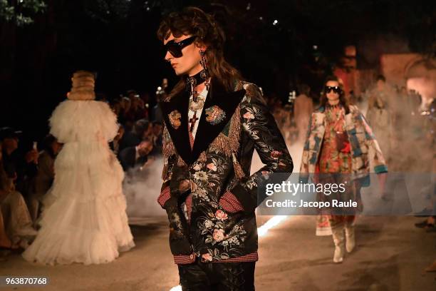 Model walks the runway at the Gucci Cruise 2019 show at Alyscamps on May 30, 2018 in Arles, France.