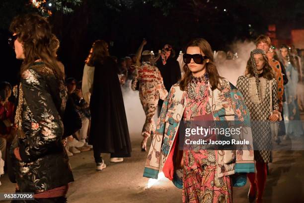 Model walks the runway at the Gucci Cruise 2019 show at Alyscamps on May 30, 2018 in Arles, France.