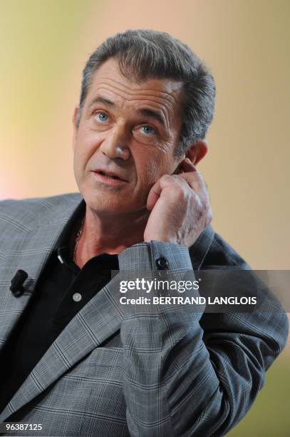 Actor Mel Gibson attends the TV broadcast show "Le Grand Journal" on Canal + channel on February 3, 2010 in Paris. Gibson presented "Hors de...