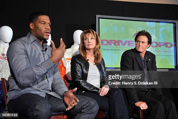 Former NFL Player Michael Strahan, Musician Patty Loveless and Olympic Gold Medalist Bruce Jenner attend the DRIVE4COPD Drivers Meeting at the...