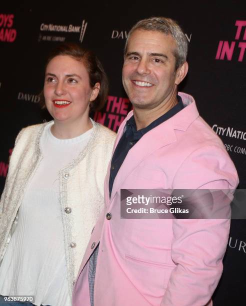Lena Dunham and Andy Cohen pose at the opening night of the 50th year celebration of the classic play revival of "The Boys In The Band" on Broadway...