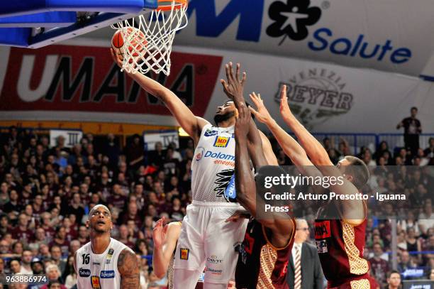 Shavon Shields and Joao Gomes of Dolomiti Energia competes with Austin Daye and Paul Stephan Biligha and Michael Bramos of Umana during the LBA...