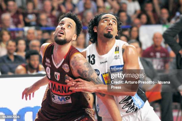 Jorge Gutierrez of Dolomiti Energia competes with Austin Daye of Umana during the LBA Legabasket of Serie A match play off semifinal game 1 between...