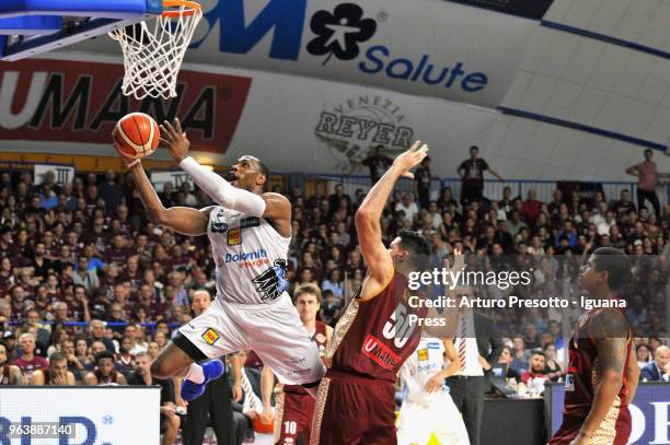 Dominique Sutton of Dolomiti Energia competes with Andrea De Nicolao and Mitchell Watt and Edgar Sosa of Umana during the LBA Legabasket of Serie A...