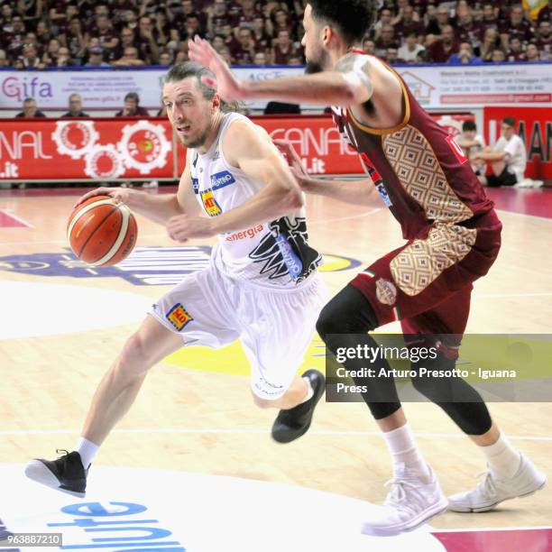 Toto Forray of Dolomiti Energia competes with Austin Daye of Umana during the LBA Legabasket of Serie A match play off semifinal game 1 between Reyer...
