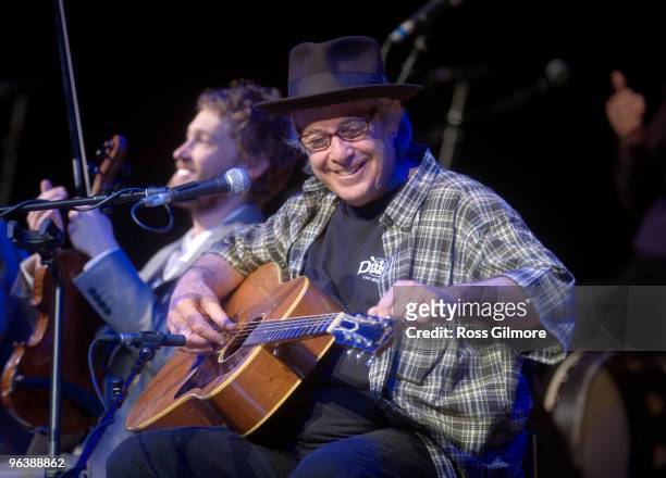 Ry Cooder performs on stage with the The Chieftains as part of the Celtic Connections festival. At Glasgow Royal Concert Hall on January 26, 2010 in...