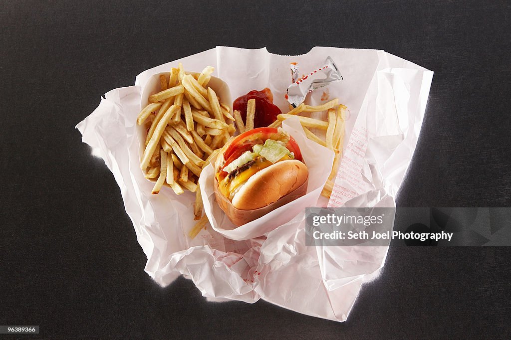 Fast food in take out paper bag