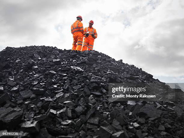 coal miners on pile of coal - coal stock pictures, royalty-free photos & images