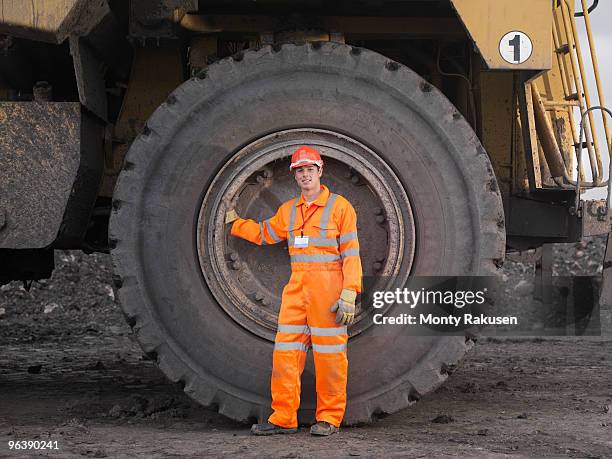 coal miner with digger - miner stockfoto's en -beelden