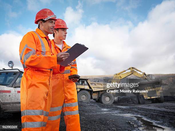 workers with clipboard in coal mine - mining conference stock pictures, royalty-free photos & images