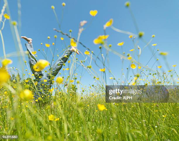 senior woman cartwheeling through field - cartwheel stock pictures, royalty-free photos & images