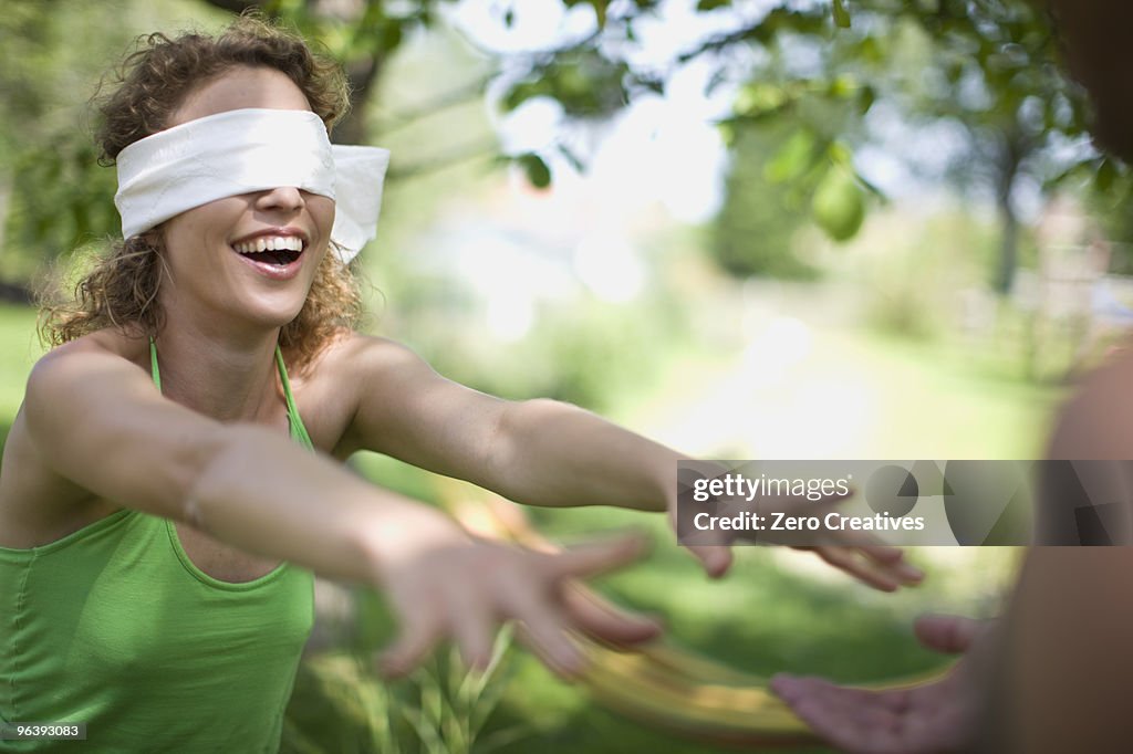 Woman blindfolded