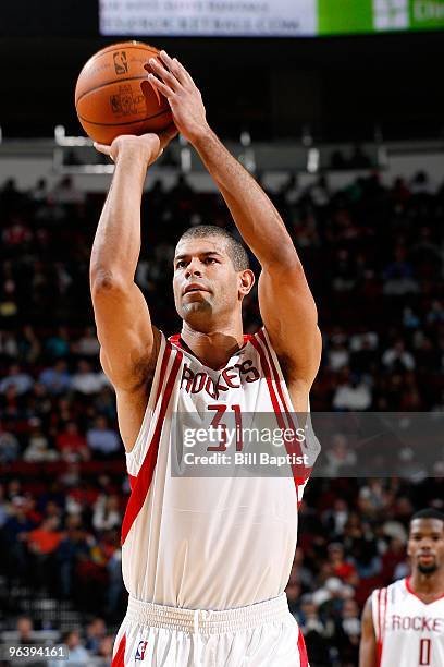 Shane Battier of the Houston Rockets shoots a free throw during the game against the Minnesota Timberwolves on January 13, 2010 at the Toyota Center...