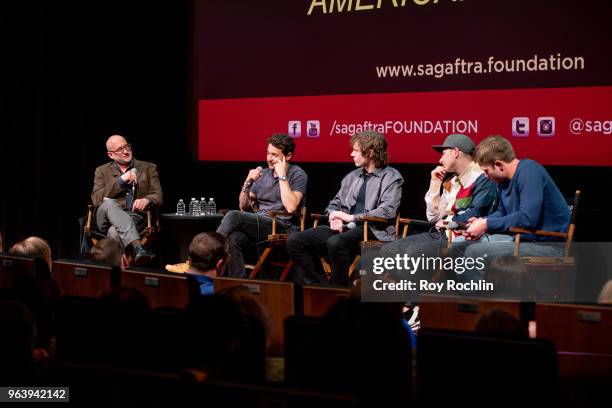 Moderator Joe Neumaier discuss "American Animals" with Bart Layton, Evan Peters, Barry Keoghan, Blake Jenner Bart Layton, Evan Peters, Barry Keoghan,...