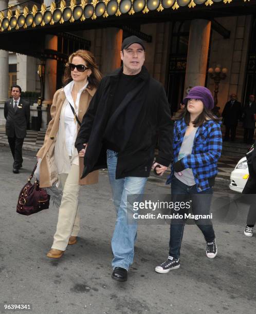 John Travolta , his wife Kelly Preston and their daughter Ella Travolta are seen on February 3, 2010 in New York City.