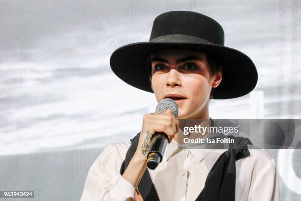 British model, actress and singer Cara Delevingne during the Douglas X Peter Lindbergh campaign launch at ewerk on May 30, 2018 in Berlin, Germany.