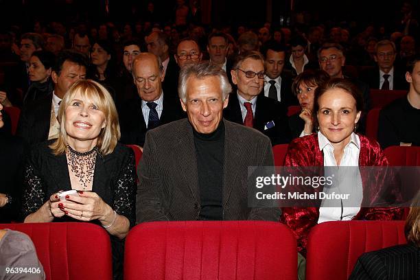 Candice Patou, Dominique De Villepin and wife Marie Laure attend the "Seznec" Premiere at Theatre de Paris on February 3, 2010 in Paris, France.