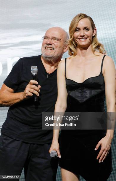 Photographer Peter Lindbergh and US model and actress Amber Valletta during the Douglas X Peter Lindbergh campaign launch at ewerk on May 30, 2018 in...